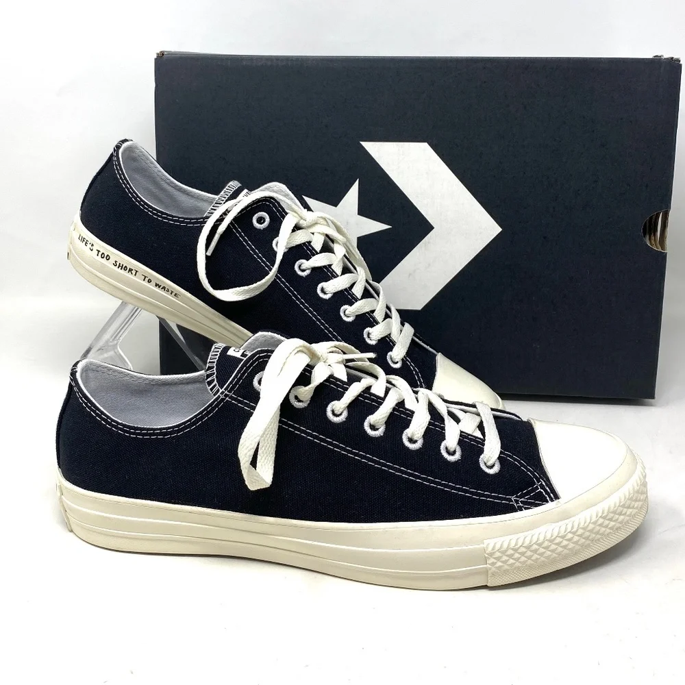 Converse Chuck Taylor Black Shoes Men’s Size Canvas Low Top SB Sneakers 167250C - Picture 2 of 11